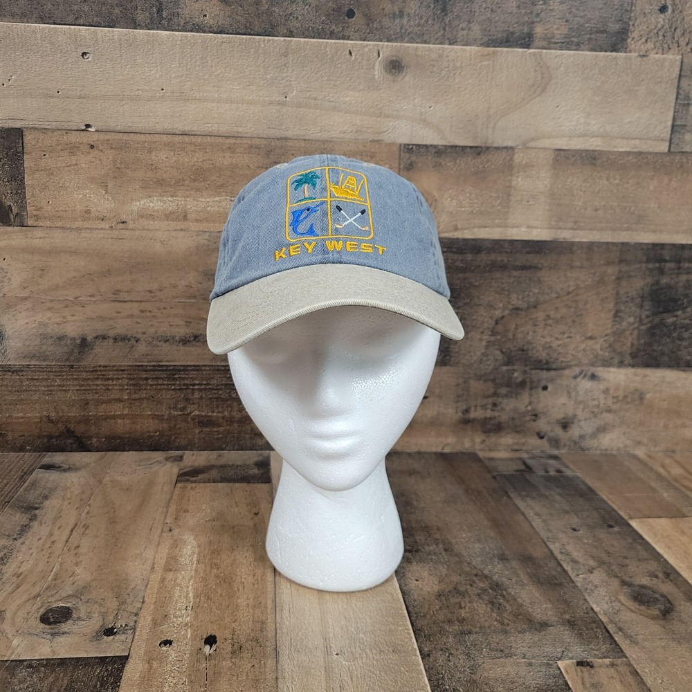 Key West Hat Baseball Cap Distressed Blue Graphic Travel Souvenir Adjustable New - Picture 2 of 9